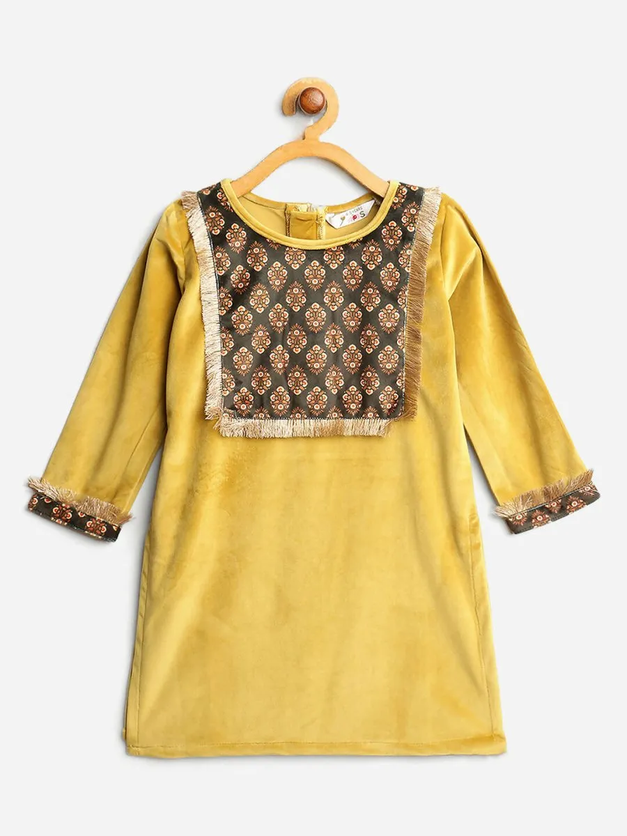 Ahalyaa Mustard Color Digital Print Velvet kids Kurta Palazzo Set For Girls