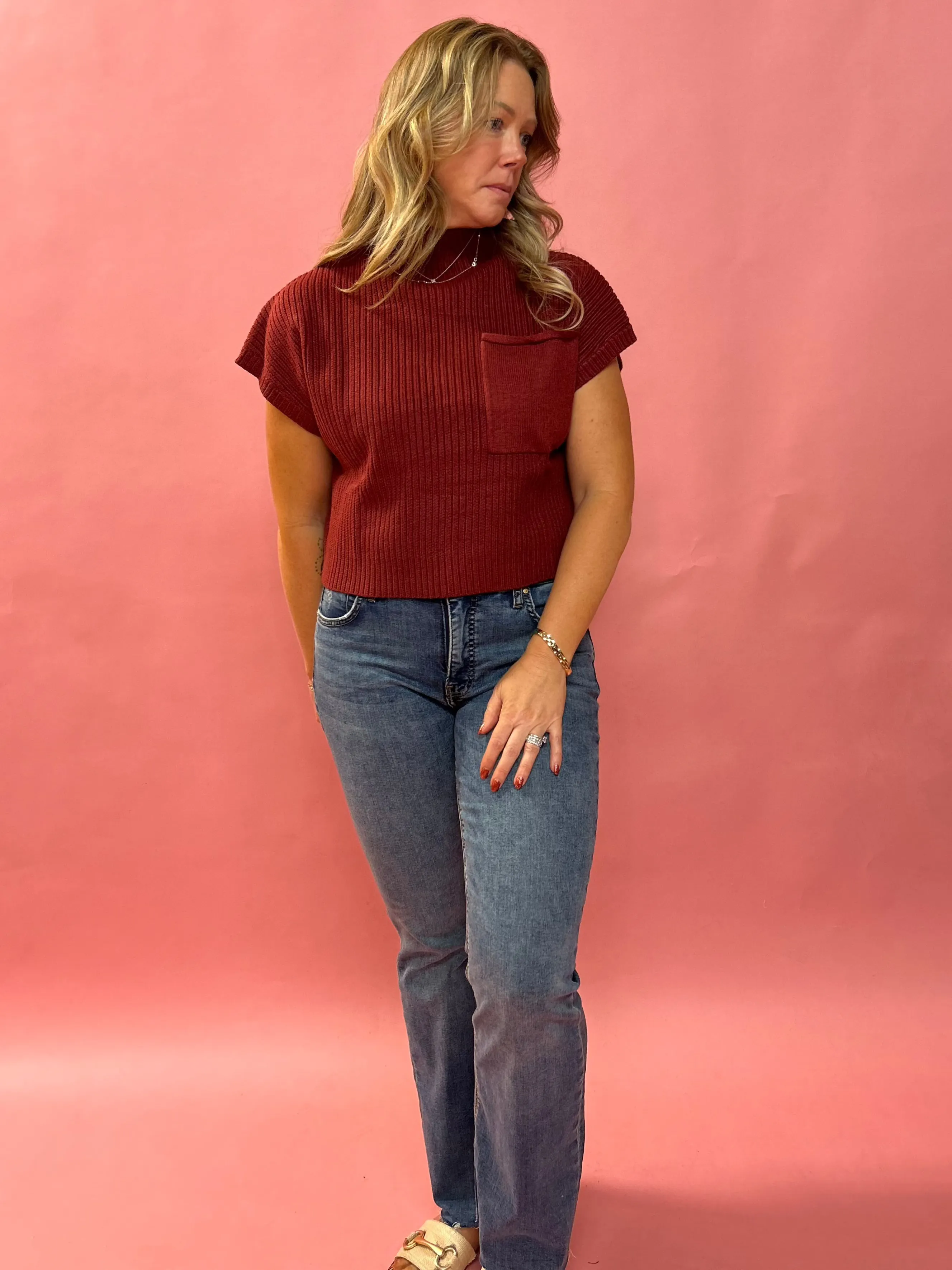 Ainslee Mock Neck Sweater in Wine