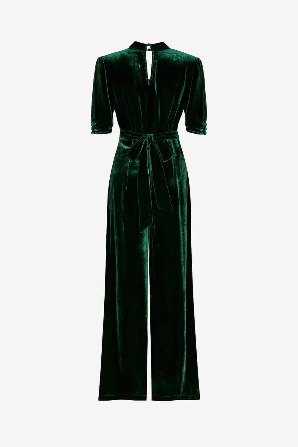 Alana jumpsuit in green silk velvet