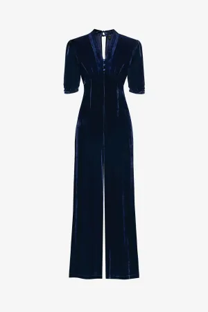 Alana jumpsuit in midnight blue velvet