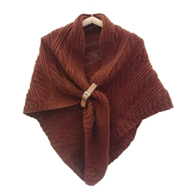 ALISON Design Women's Fashion Premium Quality Caramel Brown Knitted Poncho Scarf