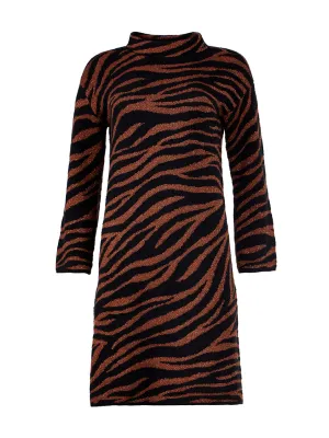 Animal Jacquard Mock Neck Sweater Dress in Penny Brown