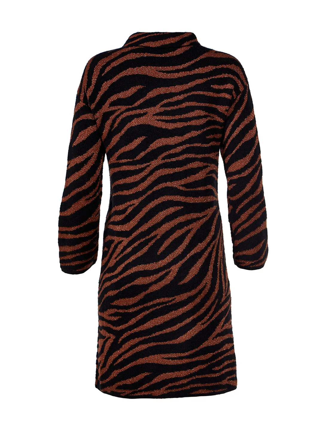 Animal Jacquard Mock Neck Sweater Dress in Penny Brown