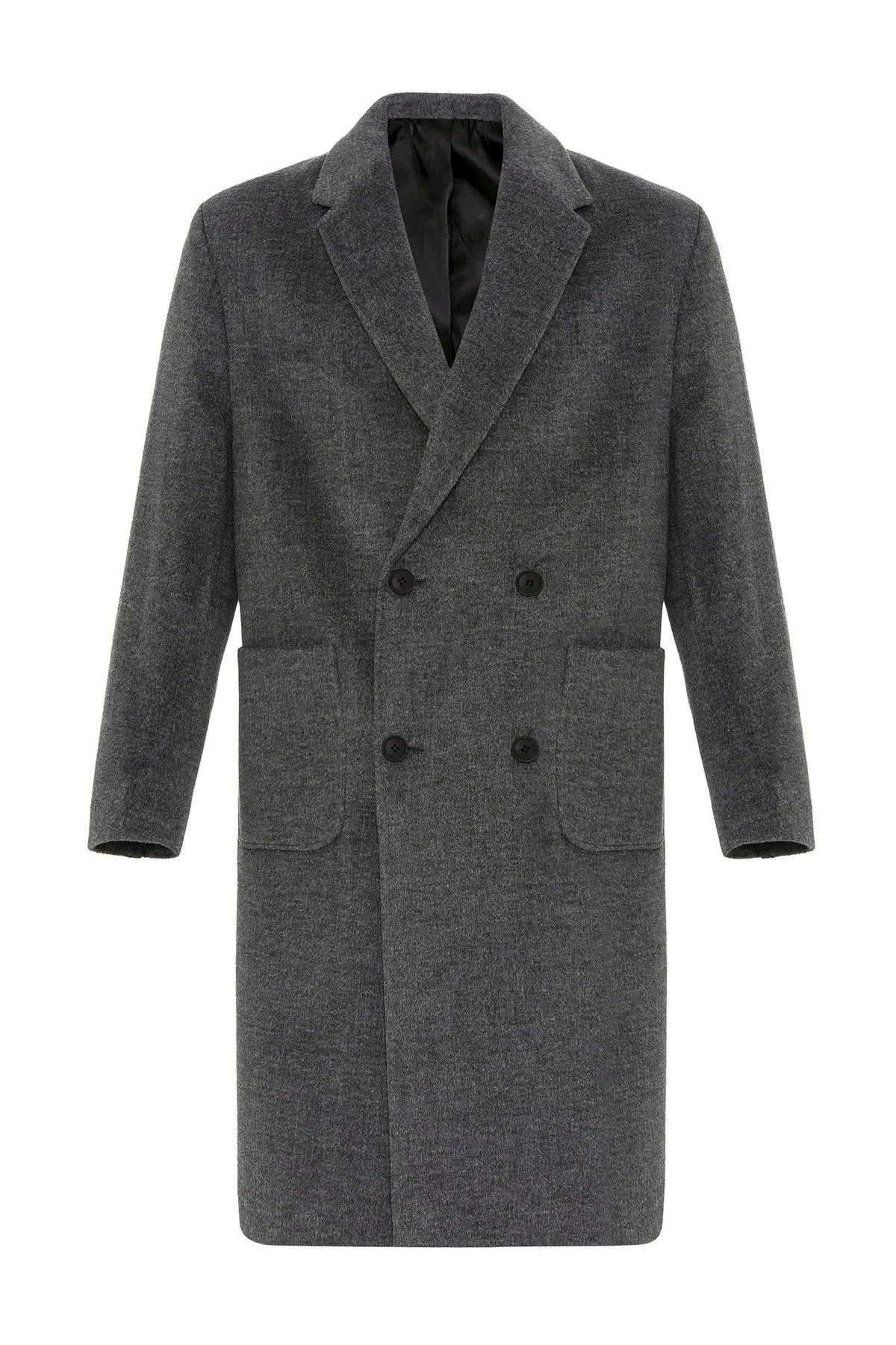 Anthracite Textured Double-Breasted Men's Coat - Wessi