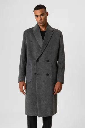 Anthracite Textured Double-Breasted Men's Coat - Wessi