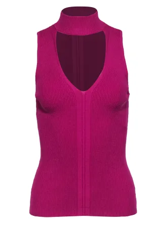 Bailey 44 - Magenta Sleeveless Mock Neck Ribbed "Zoe" Sweater w/ Cutout Sz M