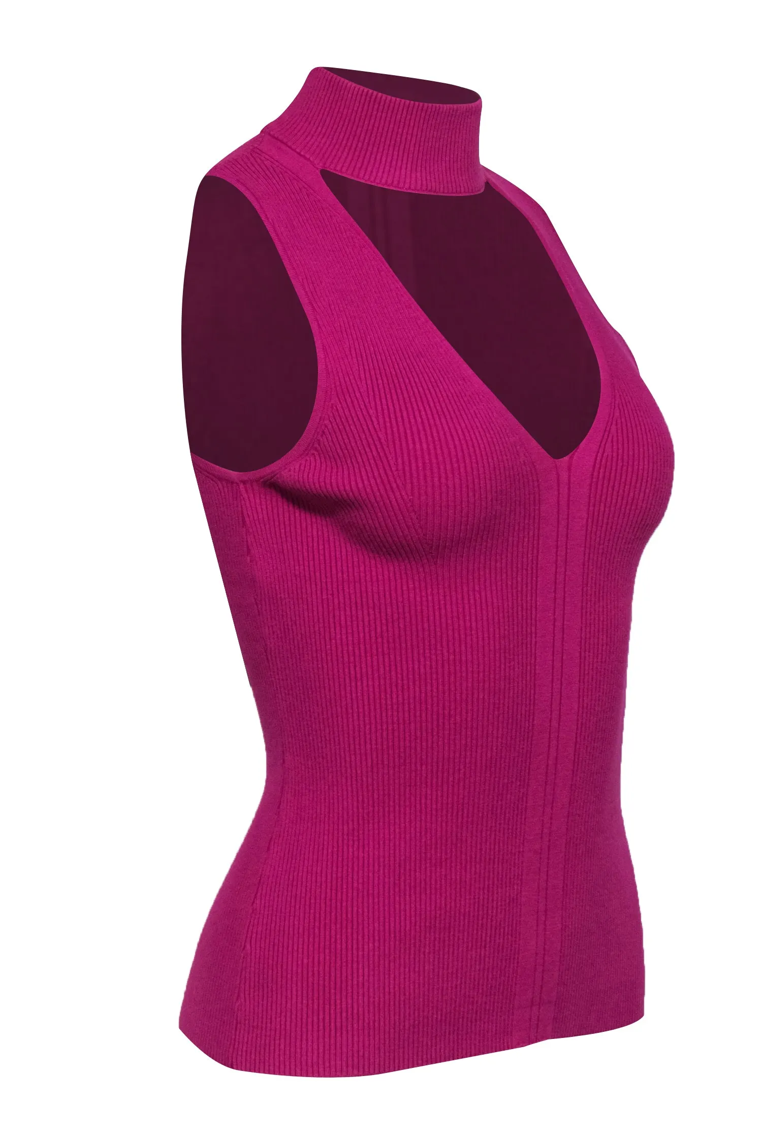 Bailey 44 - Magenta Sleeveless Mock Neck Ribbed "Zoe" Sweater w/ Cutout Sz M