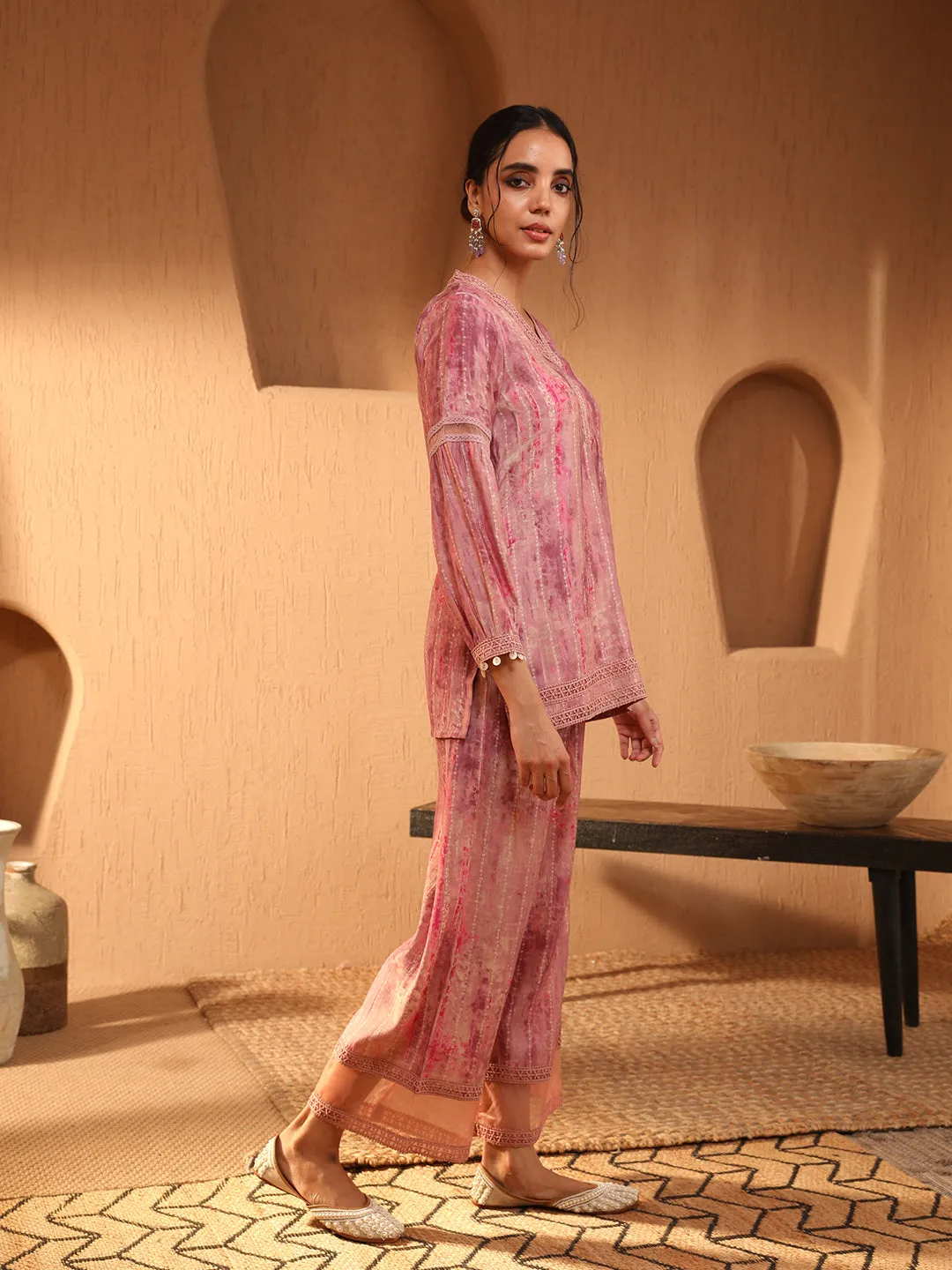 Bani Women Elegant Pink Tunic & Palazzo Co-Ord Set