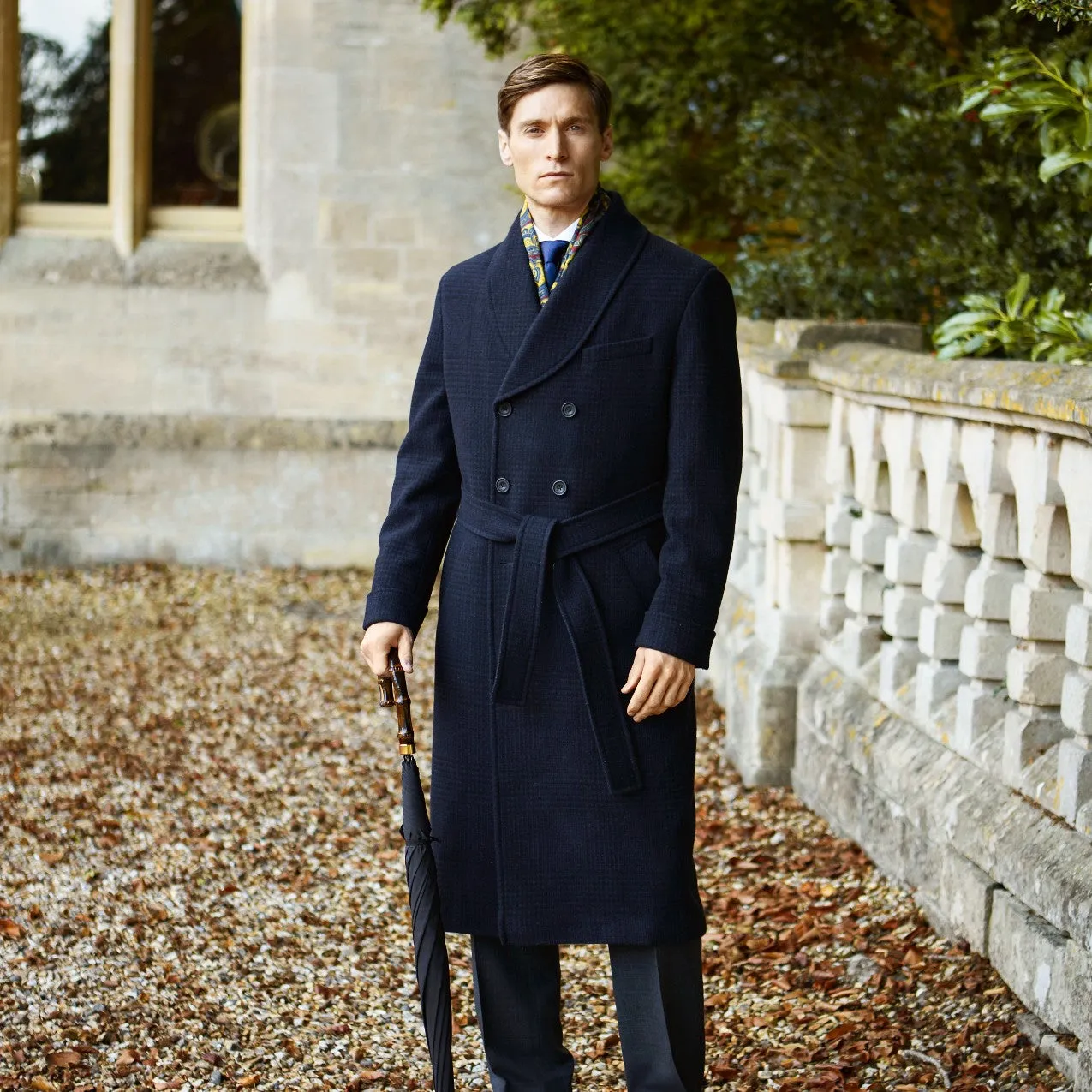 Berwick Navy Check Wool Cashmere Robe Coat