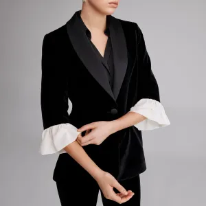 Black Velvet Blazer with Satin Collar