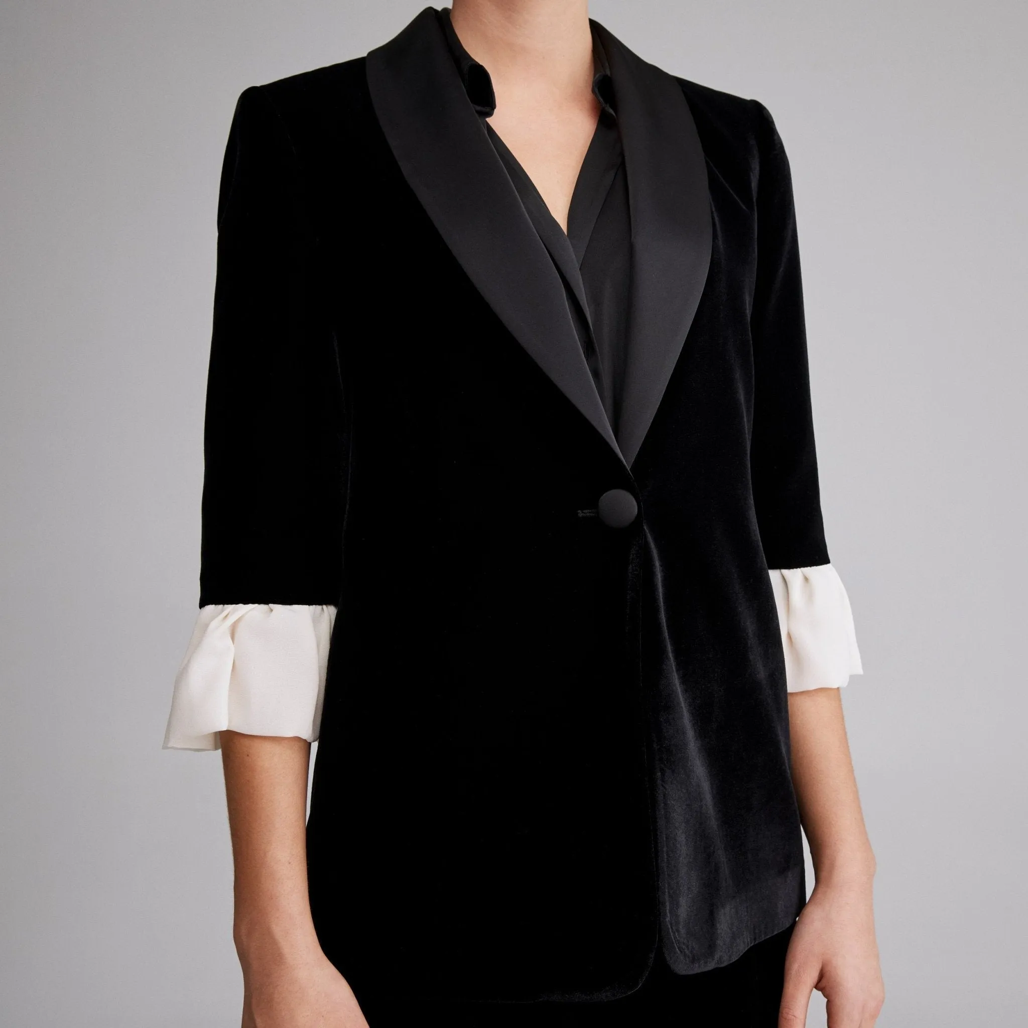 Black Velvet Blazer with Satin Collar