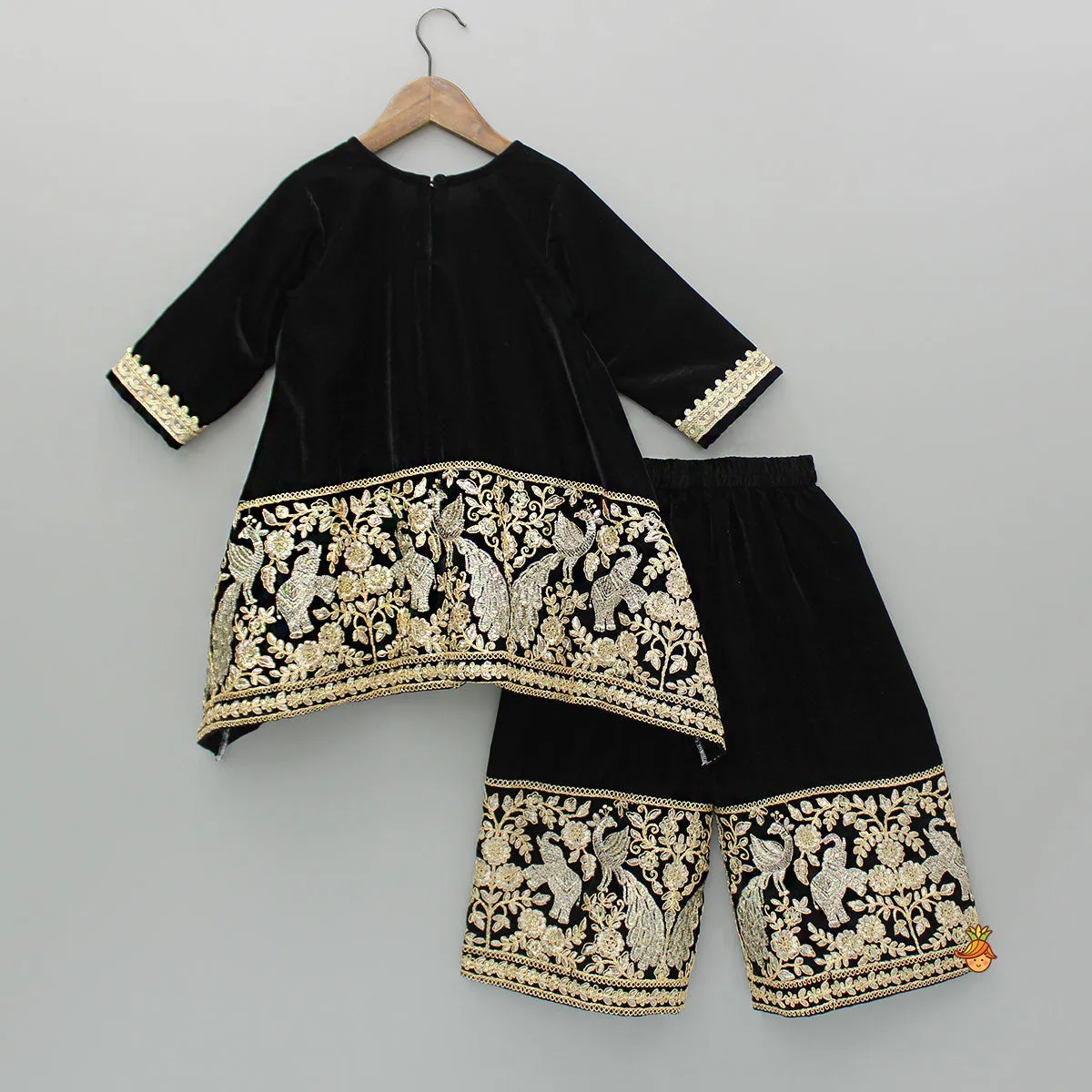 Black Velvet Embroidered Kurti And Palazzo