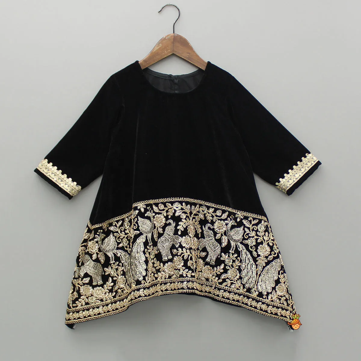 Black Velvet Embroidered Kurti And Palazzo