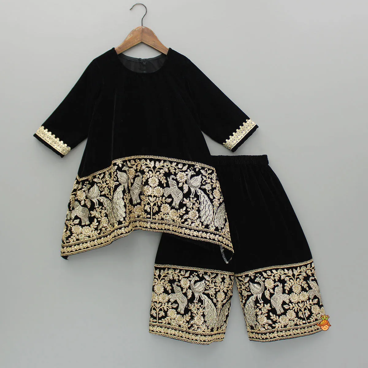 Black Velvet Embroidered Kurti And Palazzo