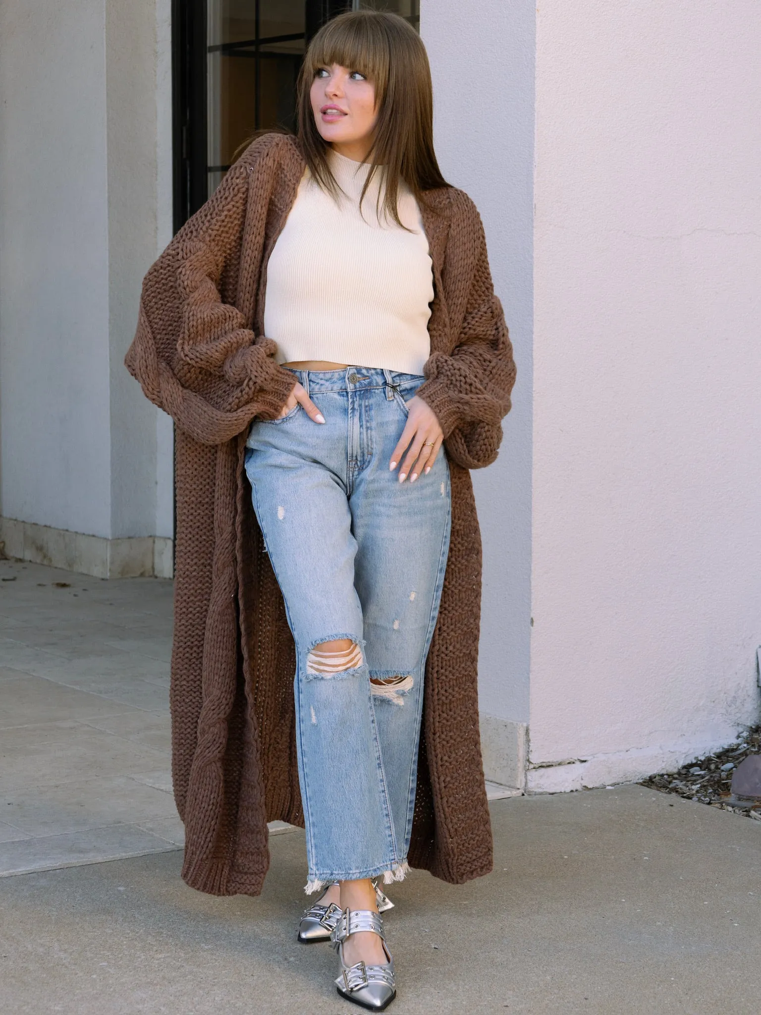 Brown Chunky Knit Cardigan