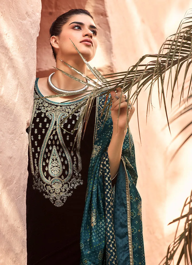 Burgundy And Turquoise Pakistani Palazzo Suit