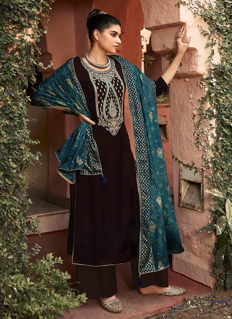 Burgundy And Turquoise Pakistani Palazzo Suit