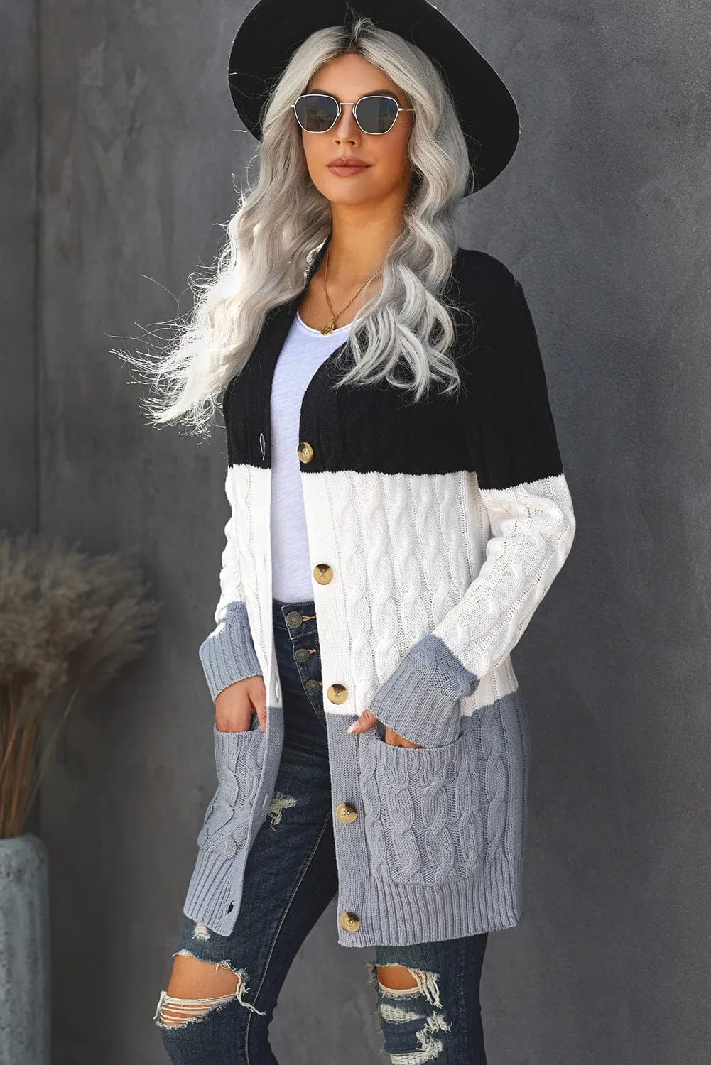 Cable Knit Cardigan with Side Pockets