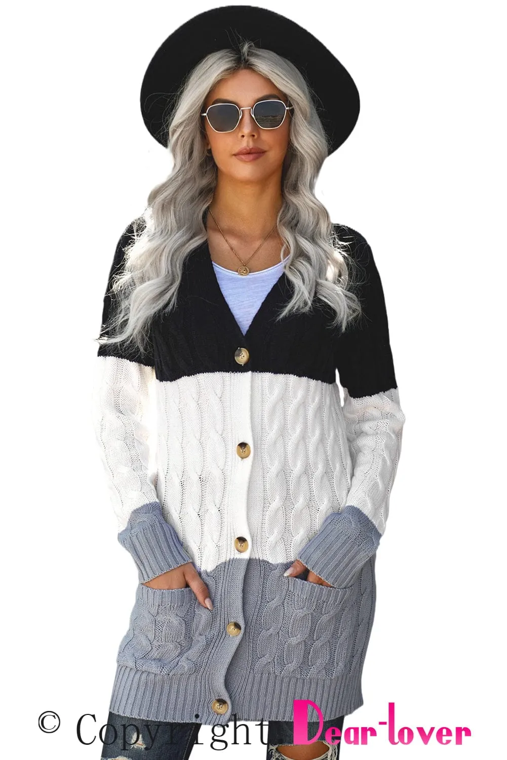 Cable Knit Cardigan with Side Pockets