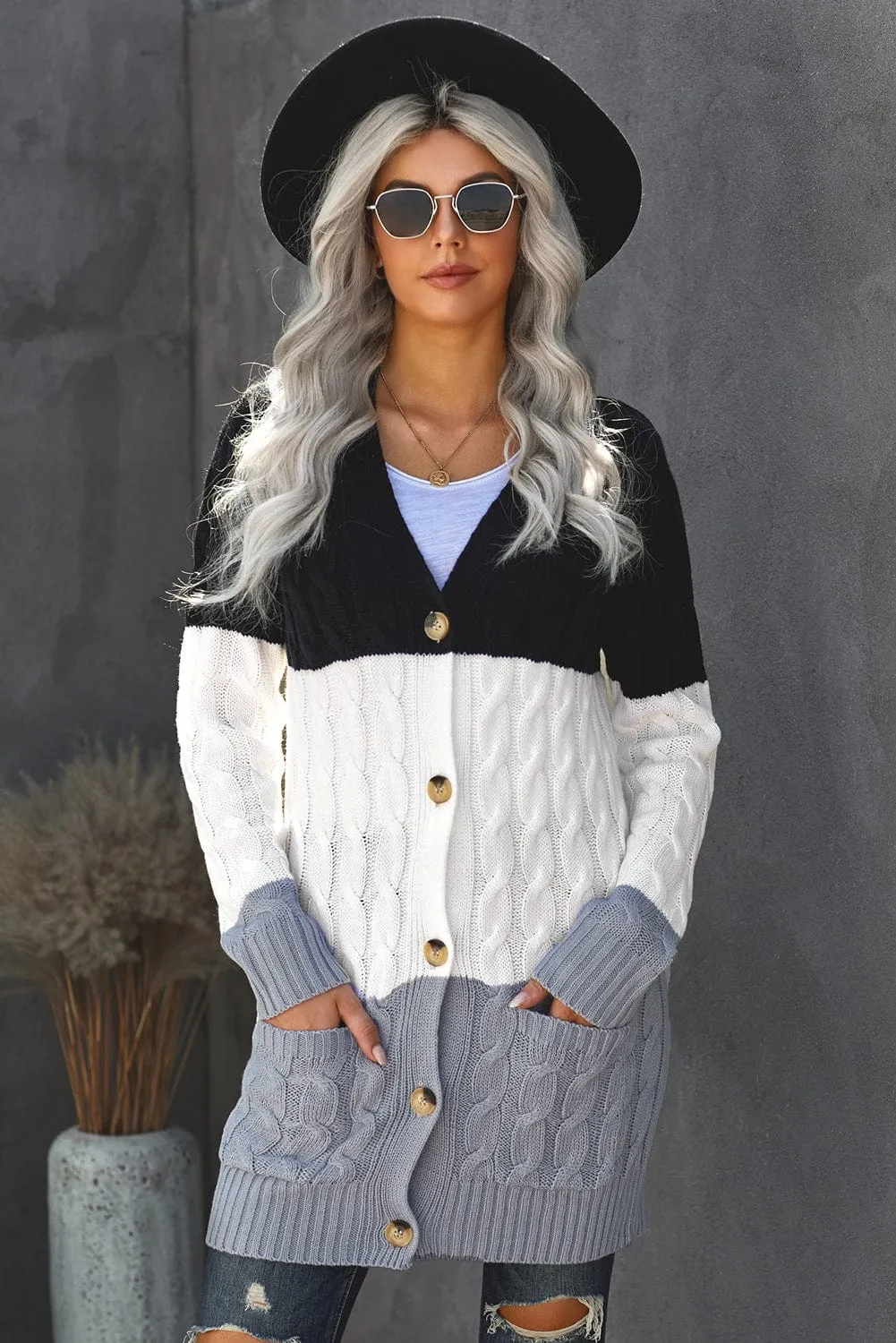 Cable Knit Cardigan with Side Pockets