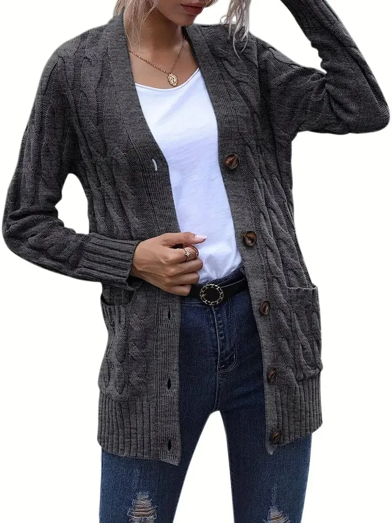 Cable Knit Cardigan with Side Pockets