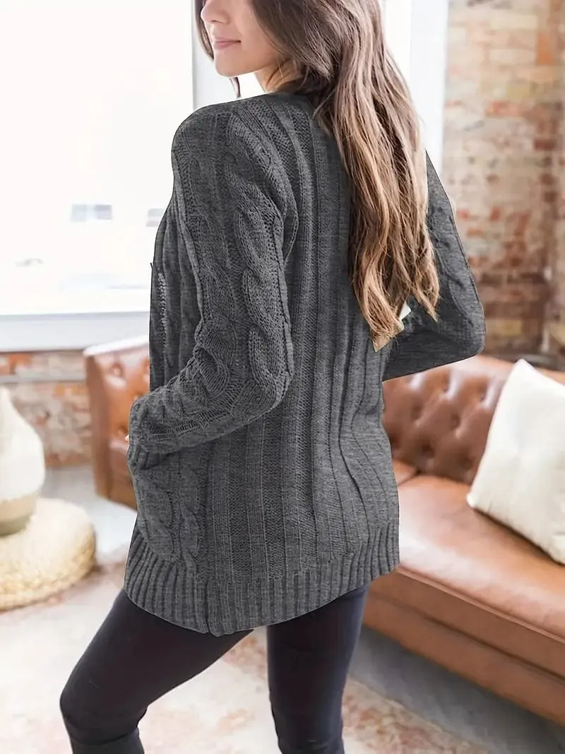 Cable Knit Cardigan with Side Pockets