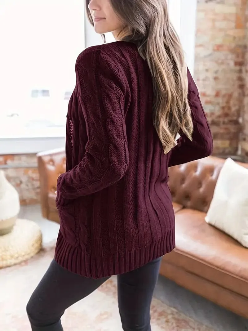 Cable Knit Cardigan with Side Pockets