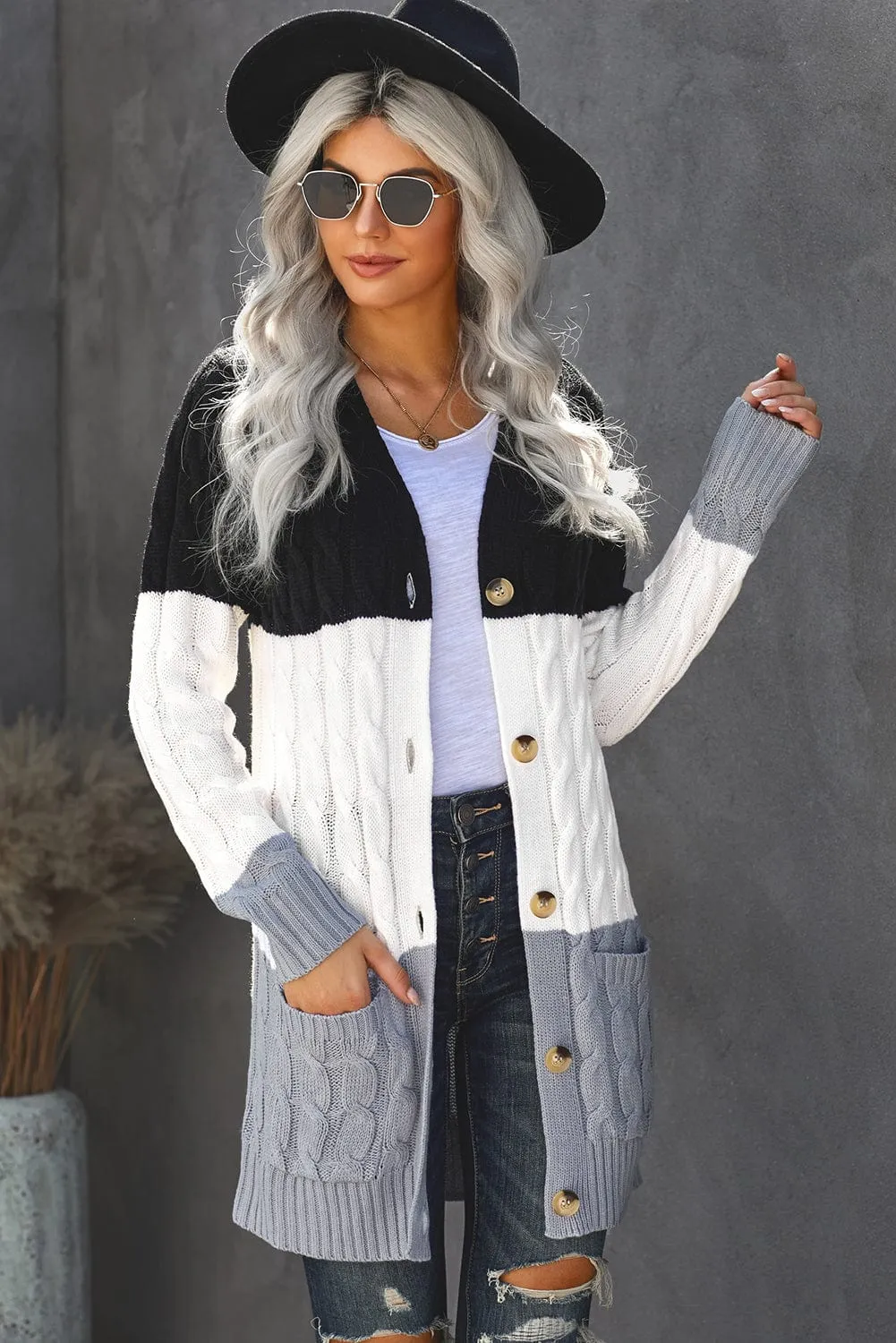 Cable Knit Cardigan with Side Pockets