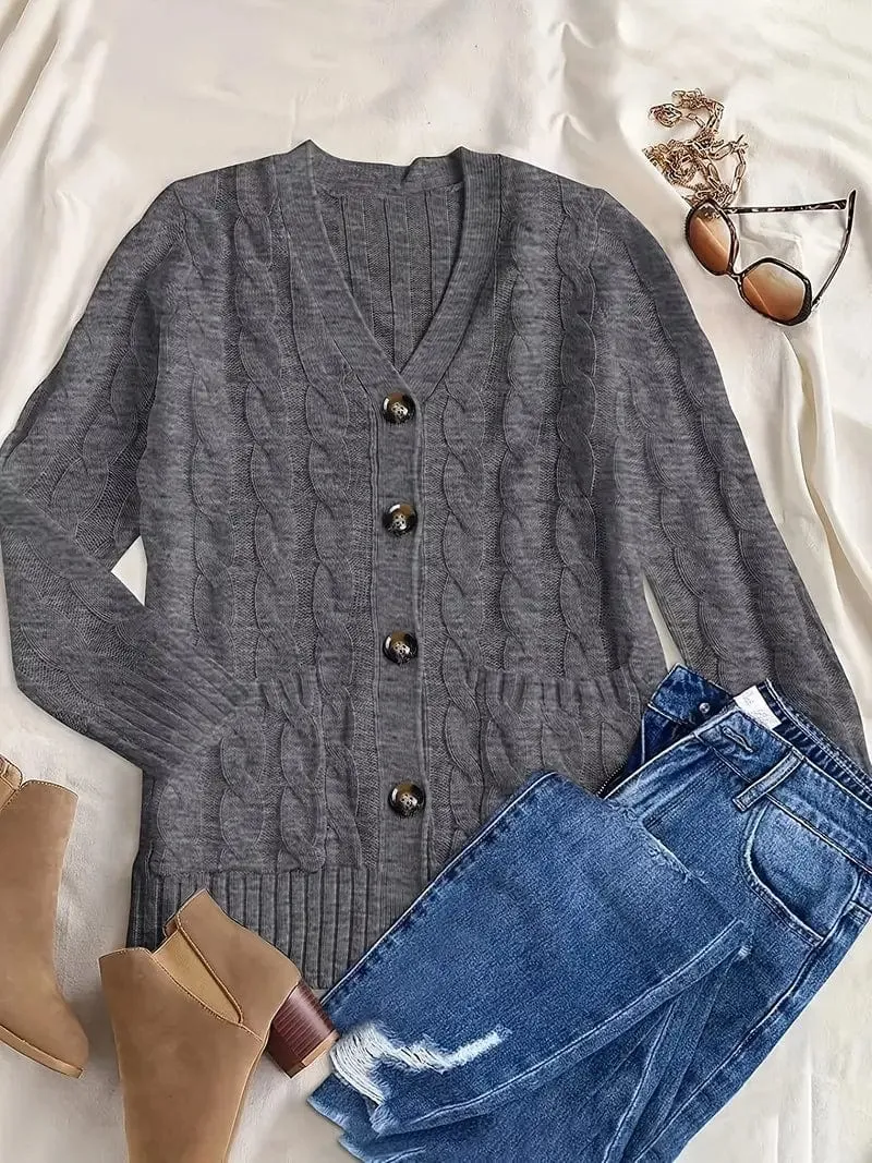 Cable Knit Cardigan with Side Pockets