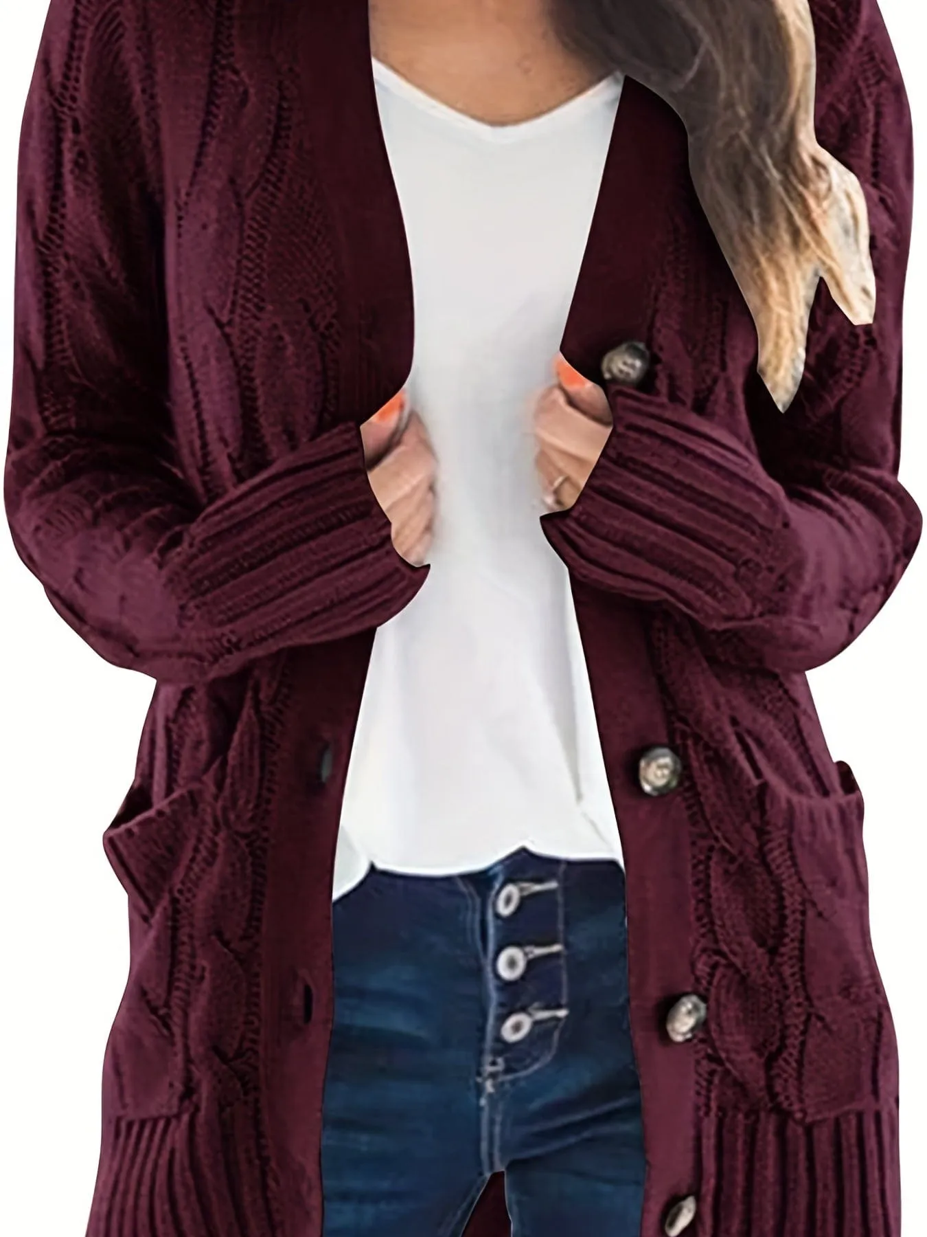 Cable Knit Cardigan with Side Pockets