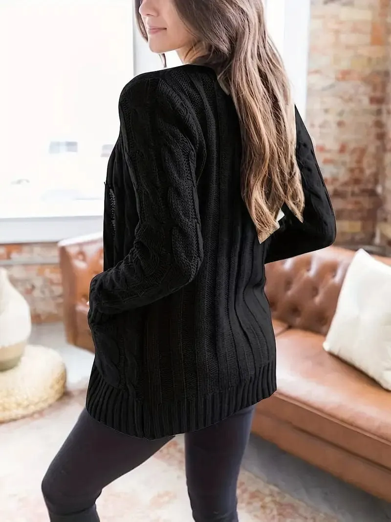 Cable Knit Cardigan with Side Pockets