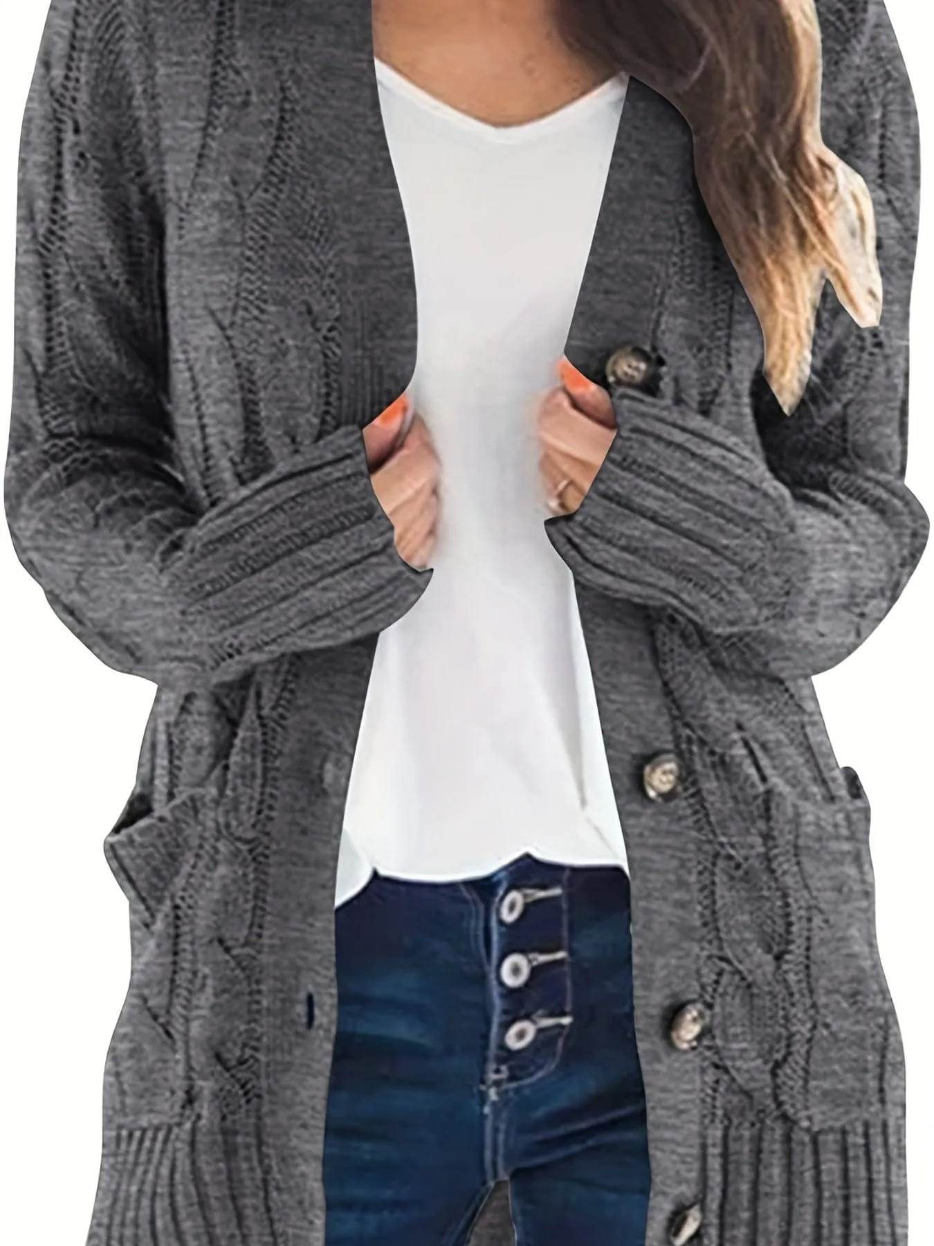 Cable Knit Cardigan with Side Pockets