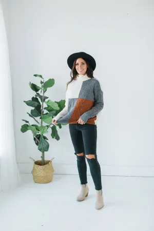 Cable Knit Colorblock Sweater