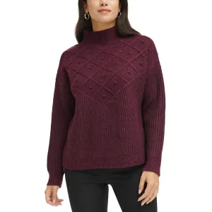 Calvin Klein Womens Popcorn Stitch Mock Neck Pullover Sweater