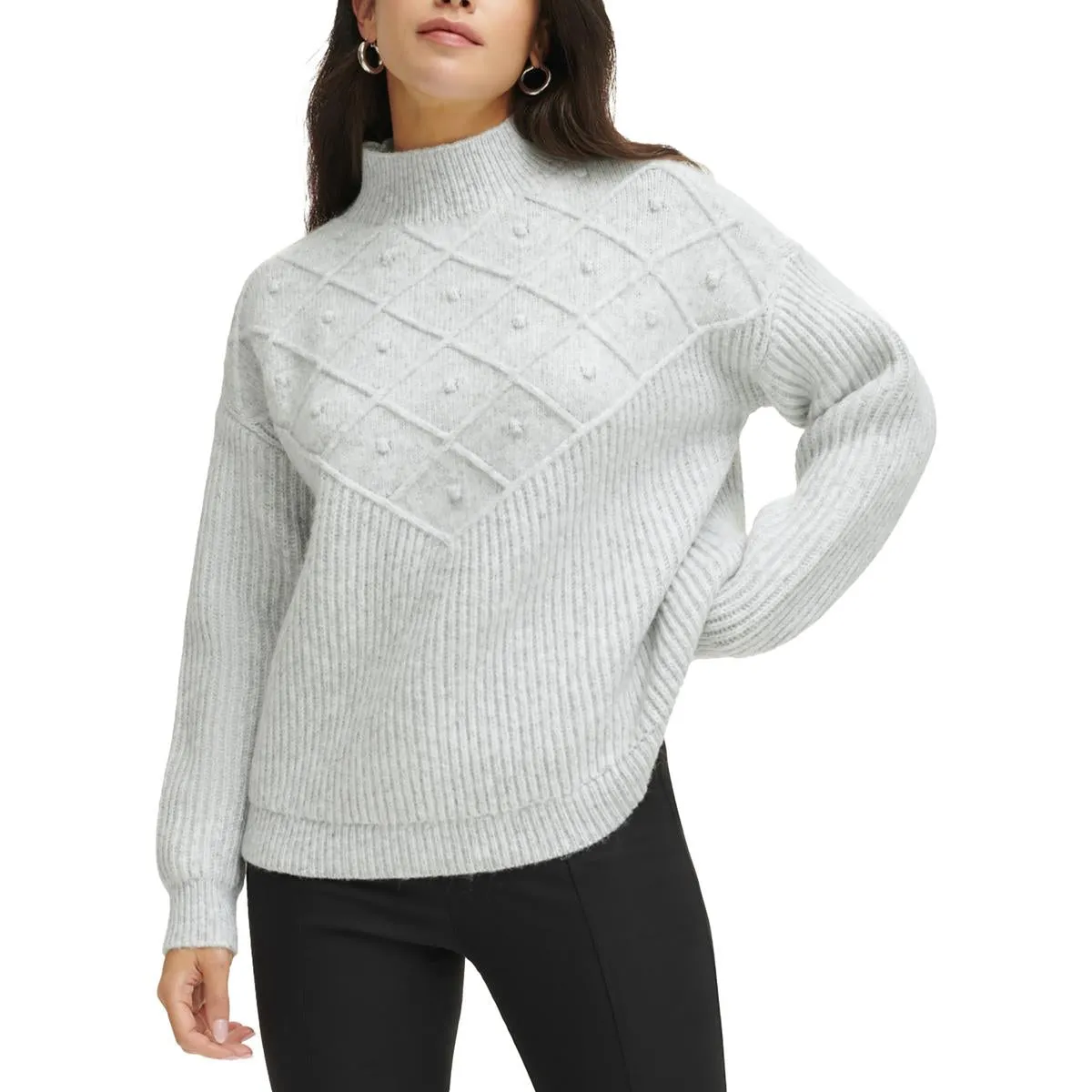 Calvin Klein Womens Popcorn Stitch Mock Neck Pullover Sweater