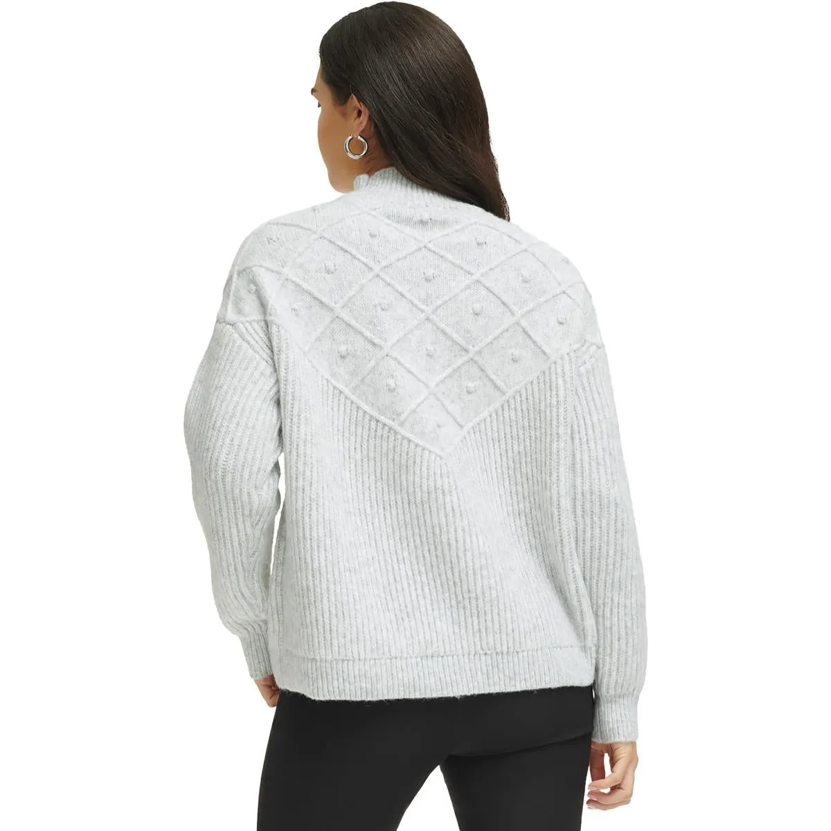 Calvin Klein Womens Popcorn Stitch Mock Neck Pullover Sweater