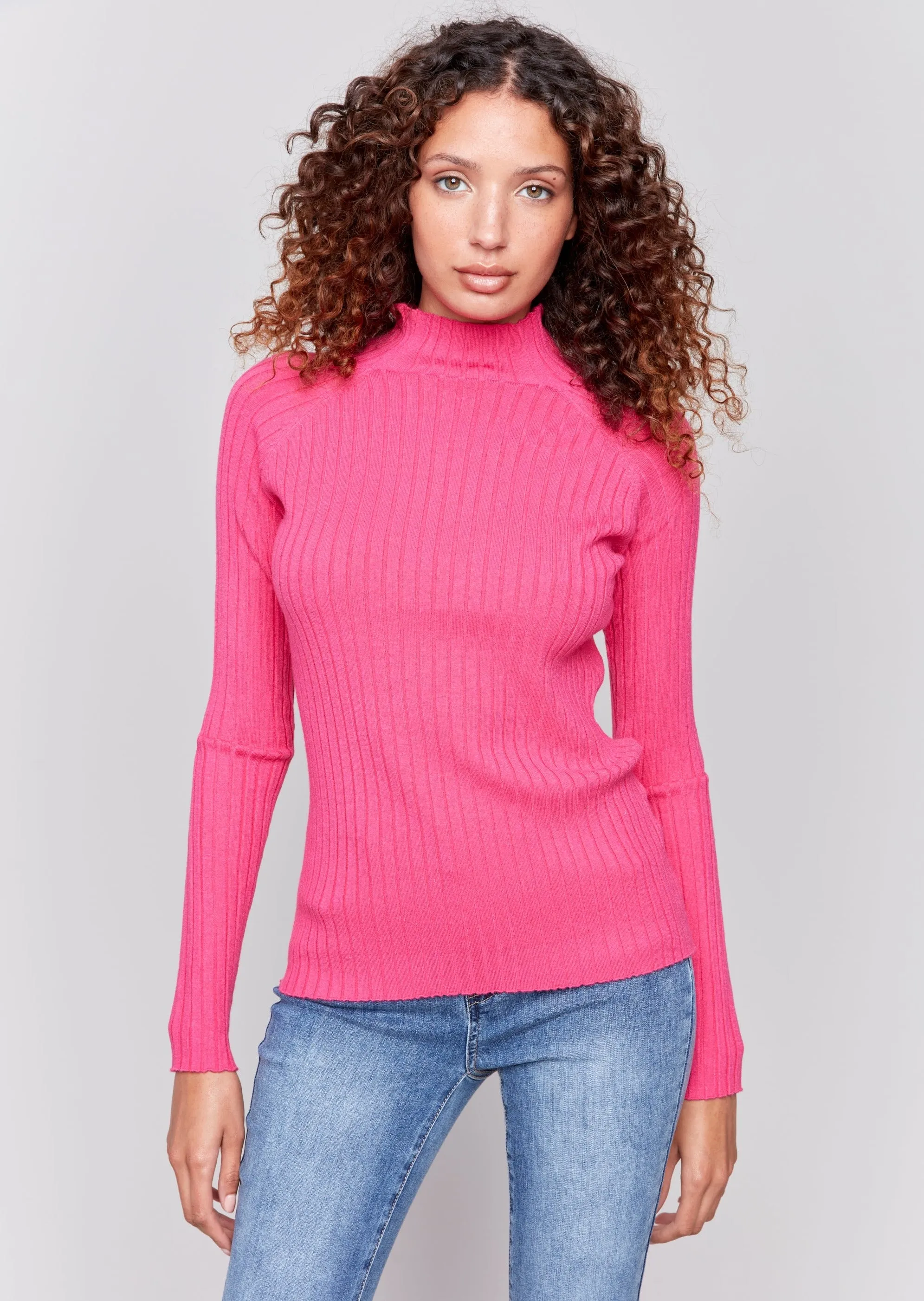 Charlie B - Basic Ribbed Mock Neck Sweater -SALE