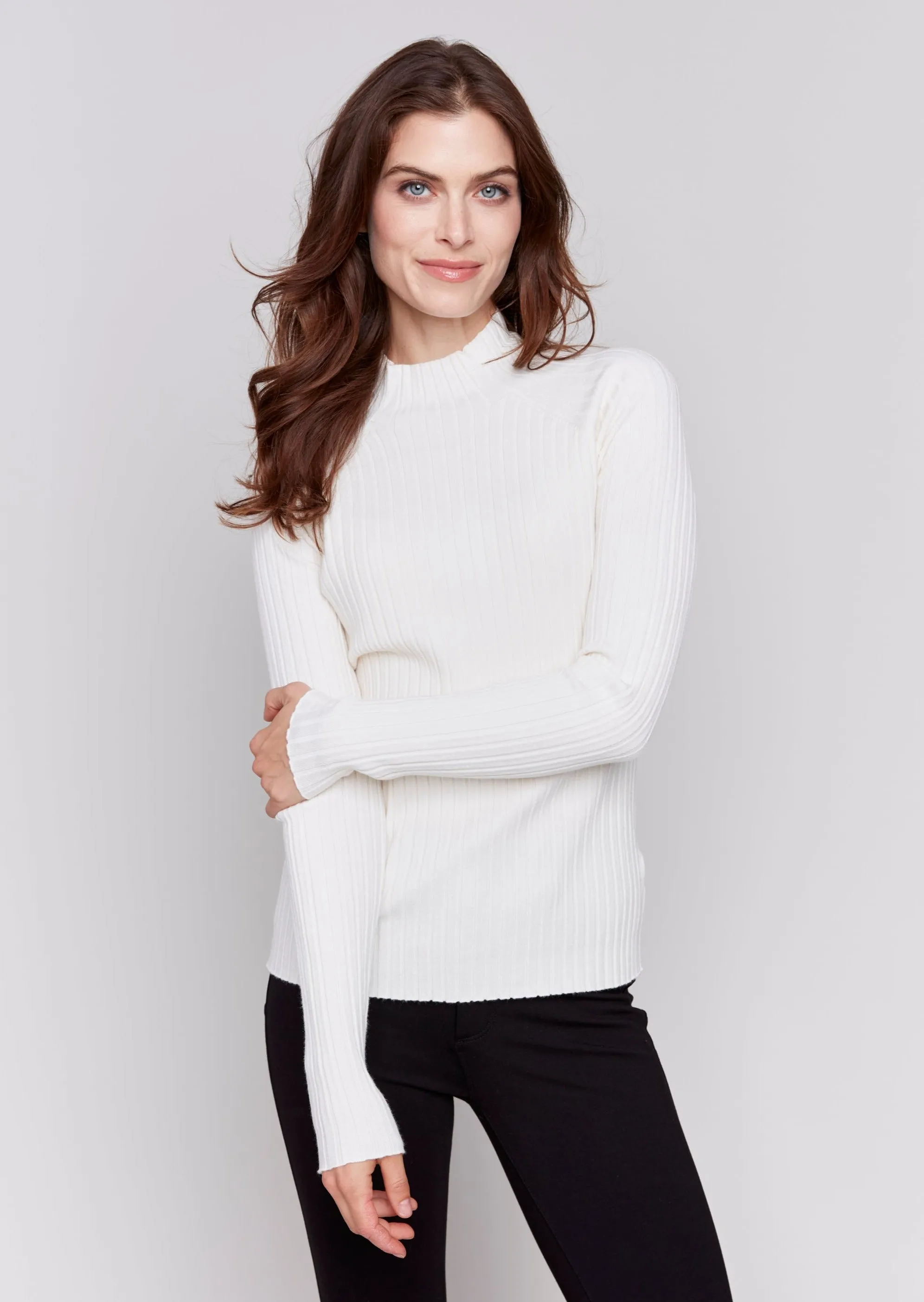 Charlie B - Basic Ribbed Mock Neck Sweater -SALE