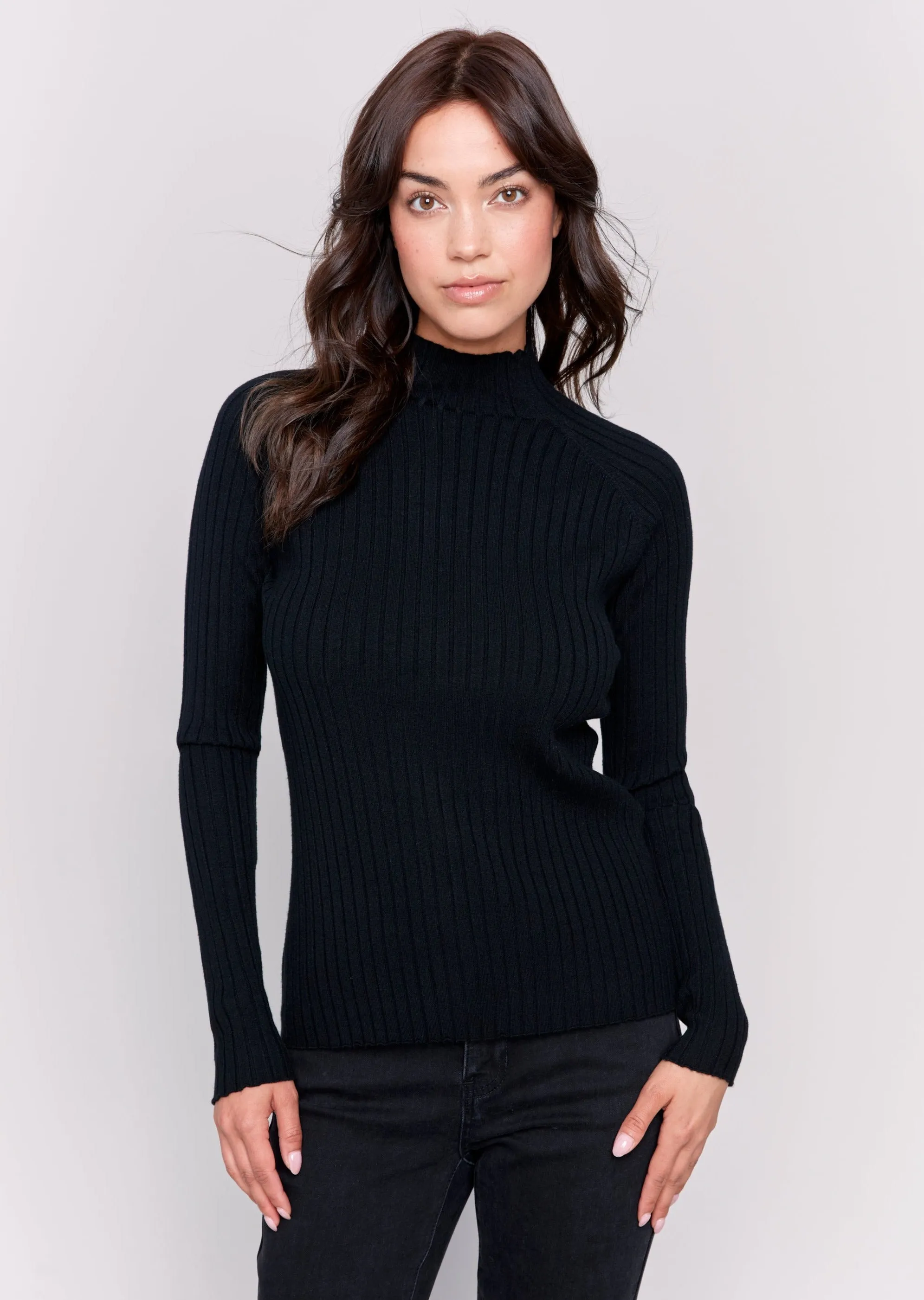 Charlie B - Basic Ribbed Mock Neck Sweater -SALE