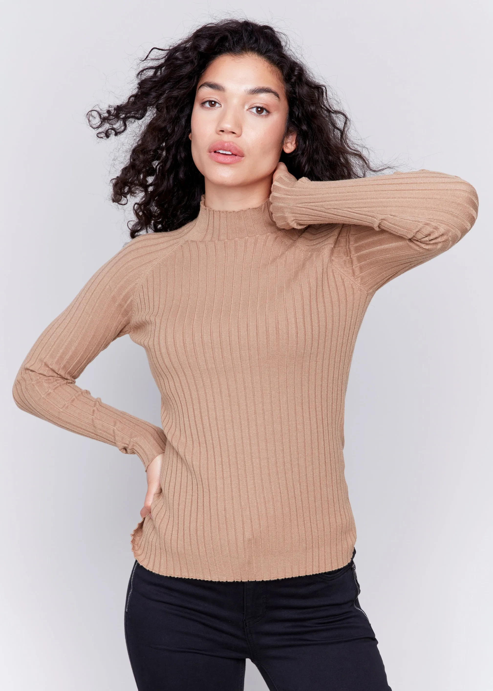 Charlie B - Basic Ribbed Mock Neck Sweater -SALE