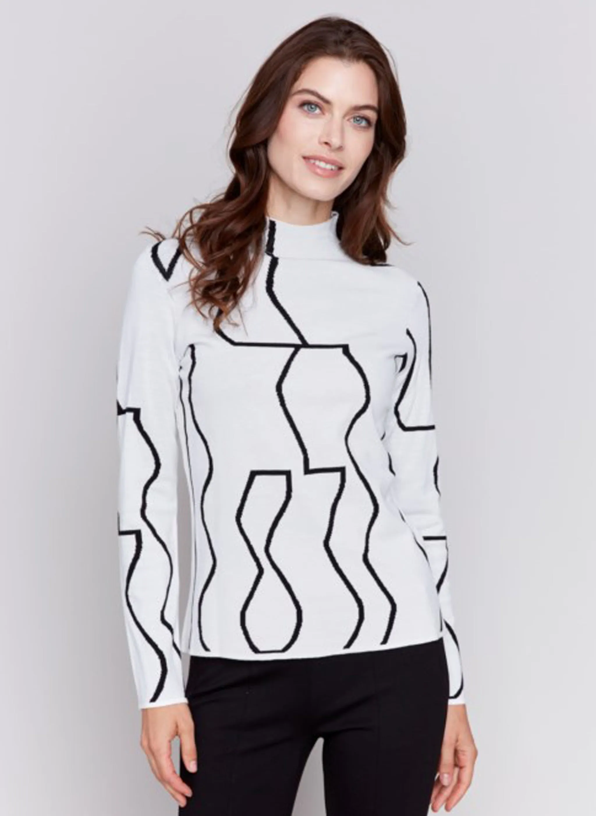 Charlie B - Reversible Mock-Neck Sweater - Black/Cream