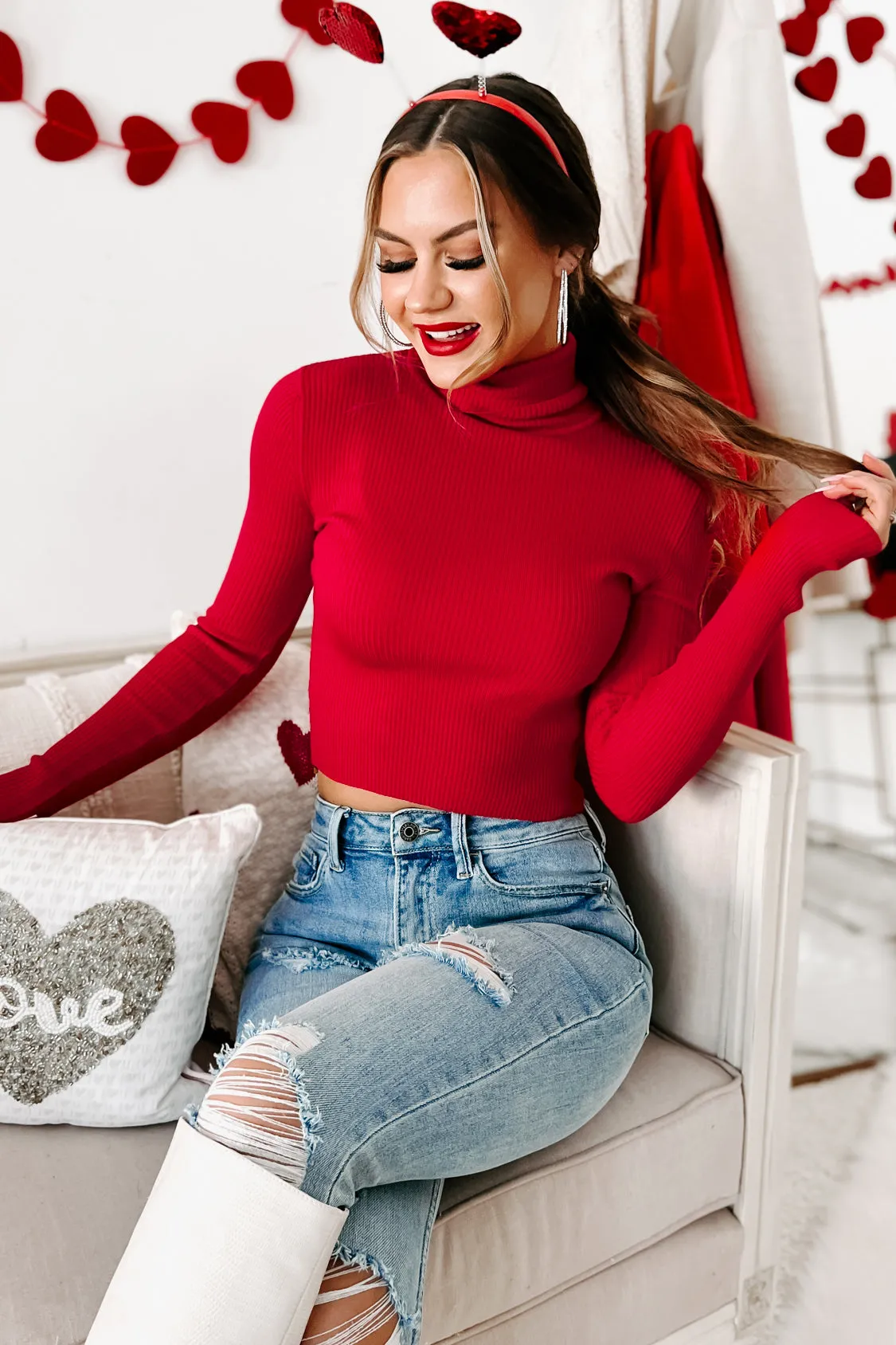 Closing Arguments Ribbed Turtleneck Top (Red)