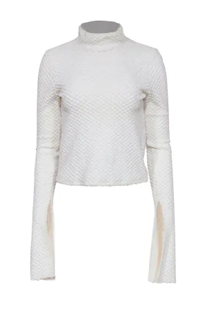 Coperni - White Textured Knit Mock Neck Sweater w/ Extra Long Sleeves Sz 4