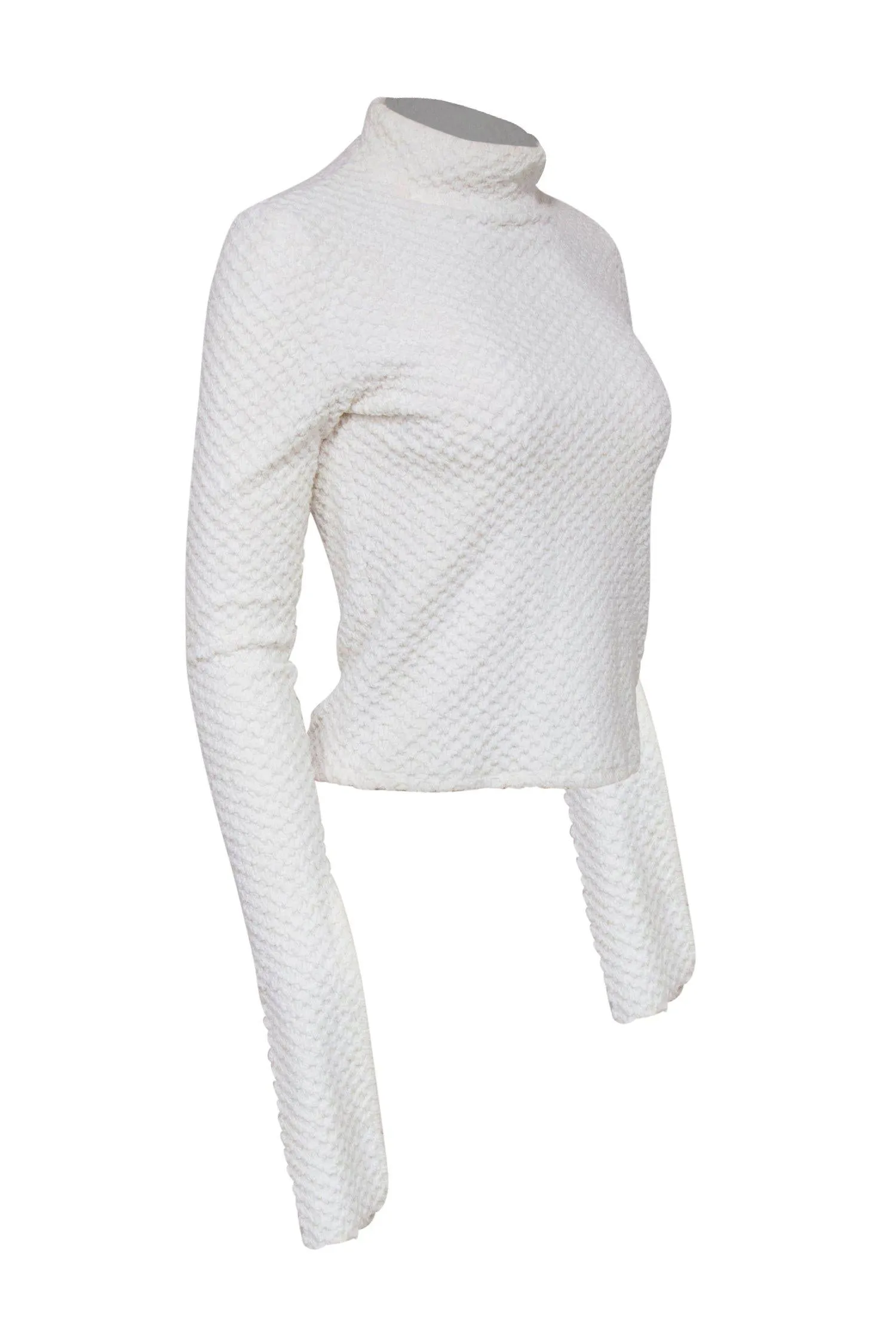 Coperni - White Textured Knit Mock Neck Sweater w/ Extra Long Sleeves Sz 4