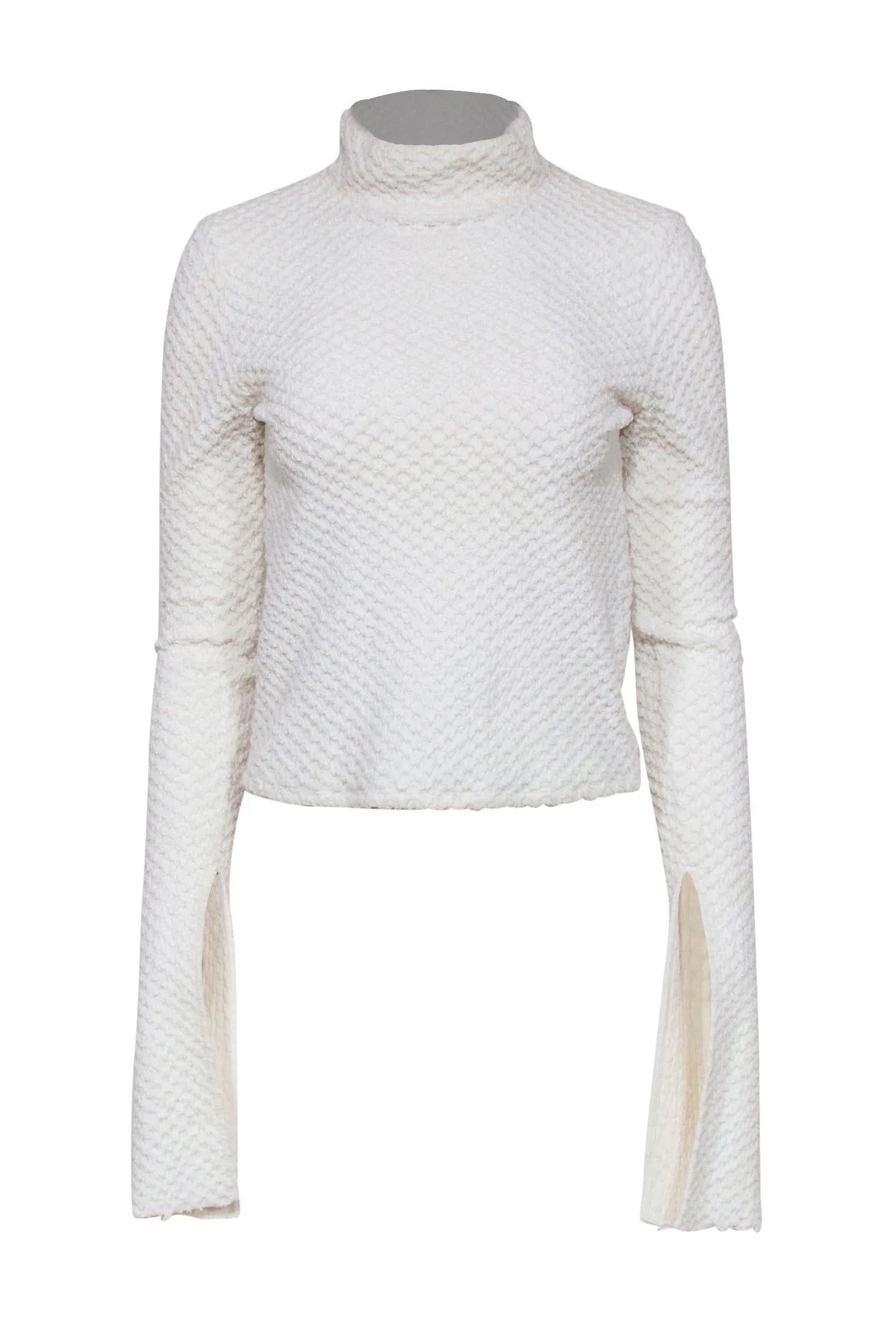 Coperni - White Textured Knit Mock Neck Sweater w/ Extra Long Sleeves Sz 4