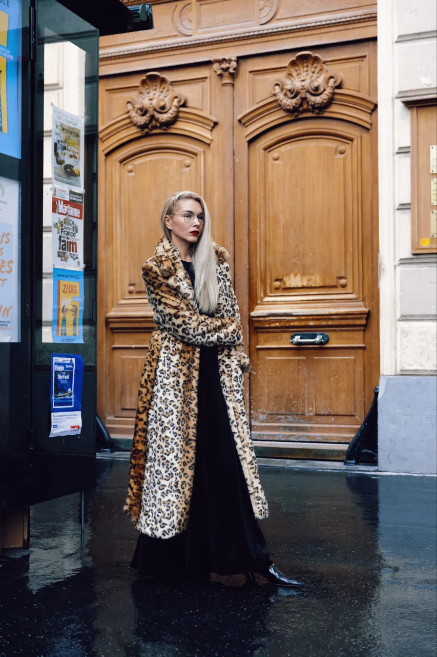 Demi-Season Animal Print Faux Fur Coat