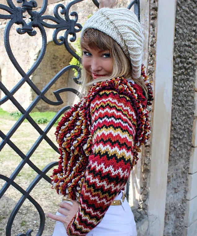 Designer Hand Knitted Wool Multicolored Jacket