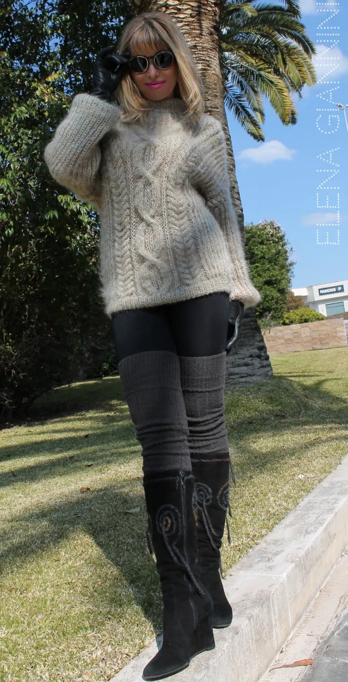 Designer Handknitted Oversized Fluffy Sweater with Cables