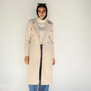 Double breasted beige wool coat