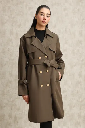 DOUBLE-BREASTED TRENCH COAT-COFFEE